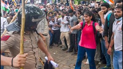 Police said about 70 demonstrators were arrested. (HT photo) Police said about 70 demonstrators were arrested. (HT photo)