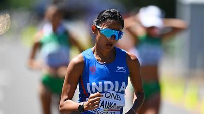 Priyanka Goswami competes in the Women’s 20km walk on day one of the World Athletics Championships Oregon22 at Hayward Field on July 15, 2022 in Eugene, Oregon. (Getty Images)
