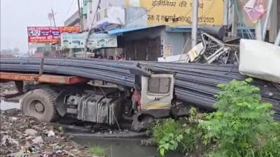 The body of the deceased, identified as Amir (single name), a resident of Bulandshahr, was retrieved from the mangled truck after nearly two hours of rescue efforts. (HT (Video grab)) The body of the deceased, identified as Amir (single name), a resident of Bulandshahr, was retrieved from the mangled truck after nearly two hours of rescue efforts. (HT (Video grab))