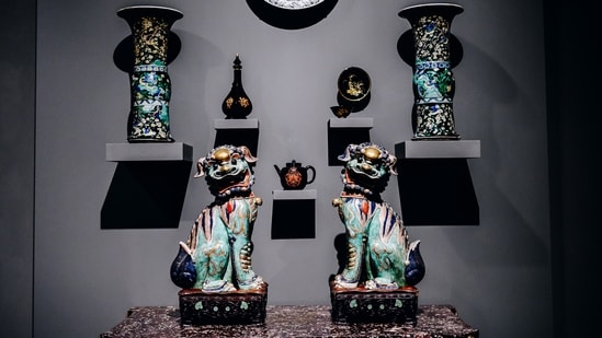 Porcelain by Du Paquier, Meissen, and from Qing Dynasty artists from the 18th century at the Frick Collection's new museum location on Madison Avenue in New York, U.S., on Tuesday, March 2, 2021.