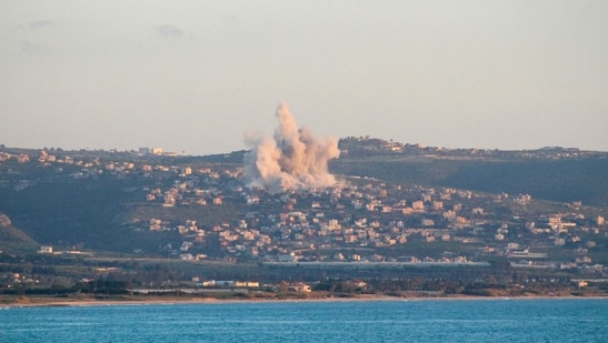 This photograph taken from the southern Lebanese area of Tyre shows smoke as it rises from the site of an Israeli airstrike that targeted the village Majdelzoun on May 6, 2026.