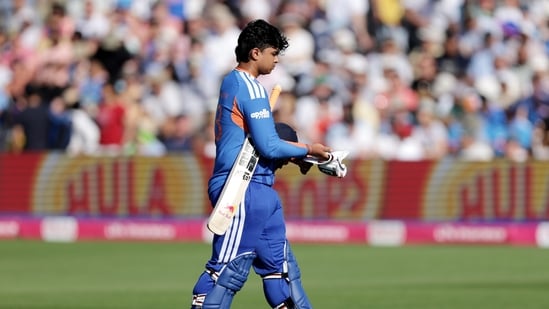 India's Vaibhav Sooryavanshi leaves the field.