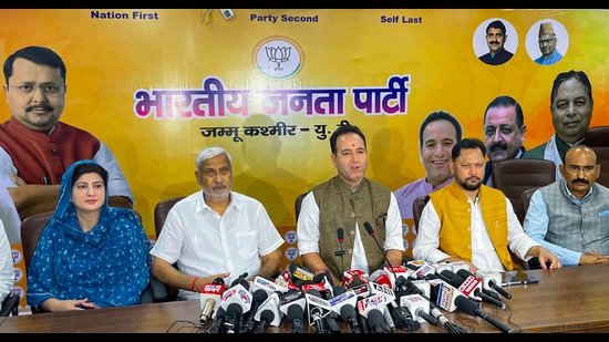 BJP MLA and Jammu and Kashmir assembly LoP Sunil Sharma speaks during a press conference on Tuesday. (ANI)