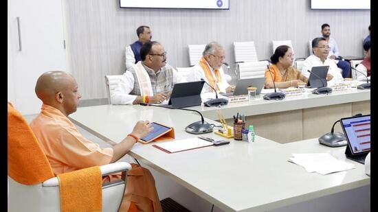 Chief minister Yogi Adityanath chairing the UP Cabinet meeting in Lucknow on July 21. (Sourced)