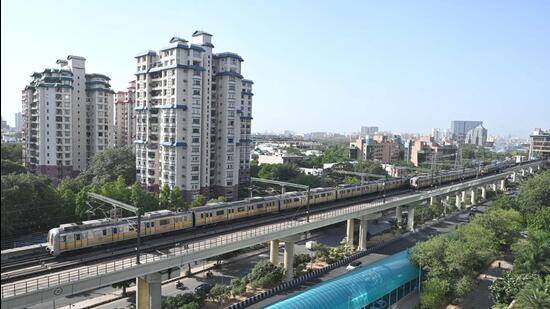 Parliament was informed that the 28.5 km Gurugram metro project achieved 3.3% physical progress up to June 2026. (HT)