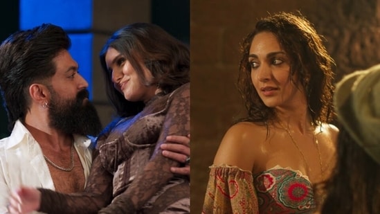 Yash, Tara Sutaria and Kiara Advani in a still from the song Manamohaka in Toxic.