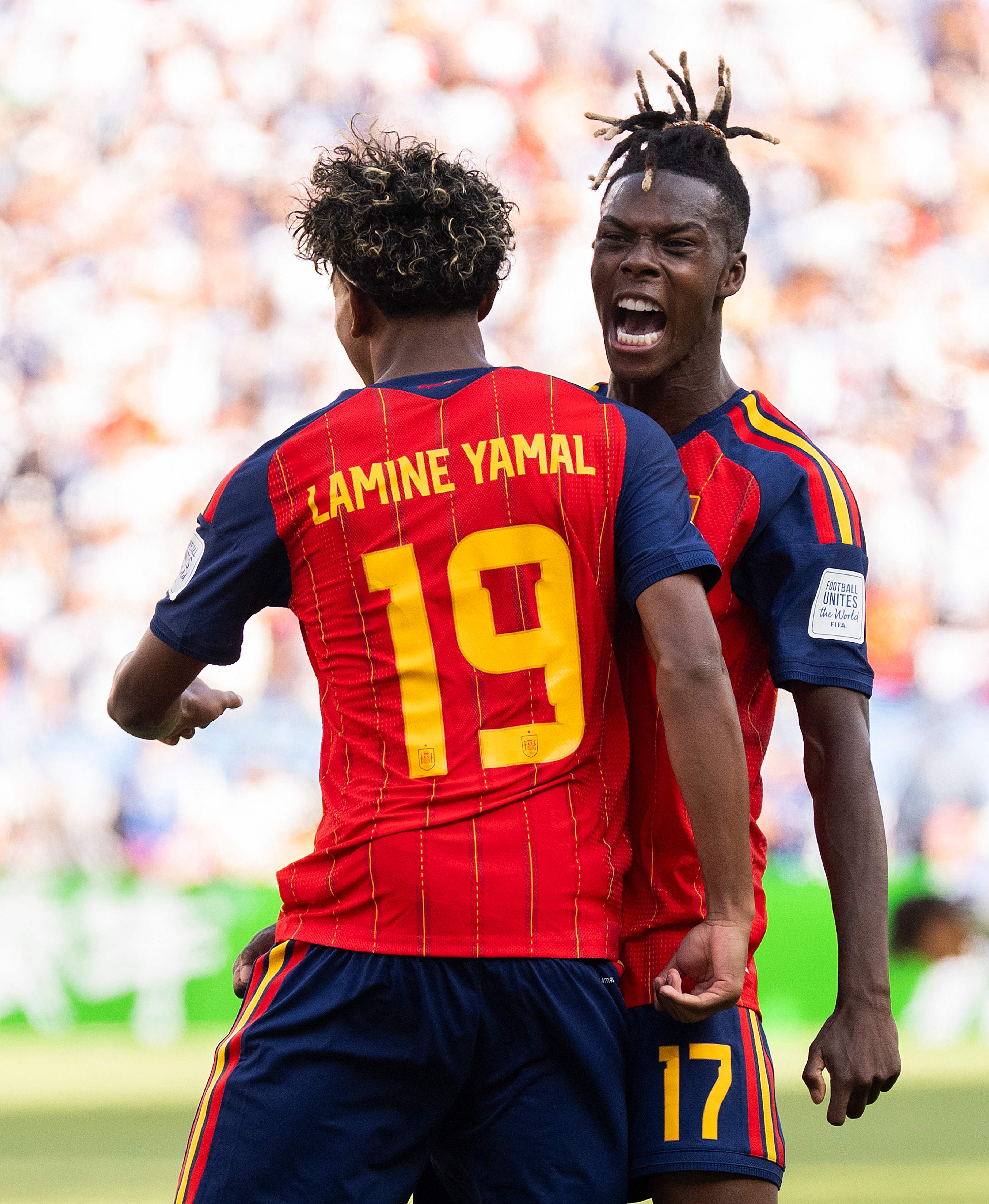 Lamine Yamal #19 celebrates with his team mate Nico Williams #11 after his team mate Ferran Torres #7 scored the team's first goal during the FIFA World Cup 2026 Final match (Getty Images via AFP) Lamine Yamal #19 celebrates with his team mate Nico Williams #11 after his team mate Ferran Torres #7 scored the team's first goal during the FIFA World Cup 2026 Final match (Getty Images via AFP)