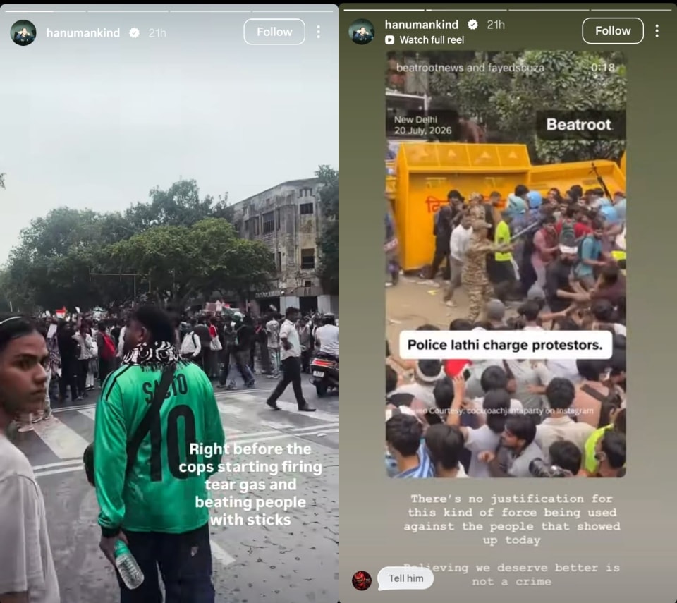 Hanumankind posted videos from the students' protest. Hanumankind posted videos from the students' protest.