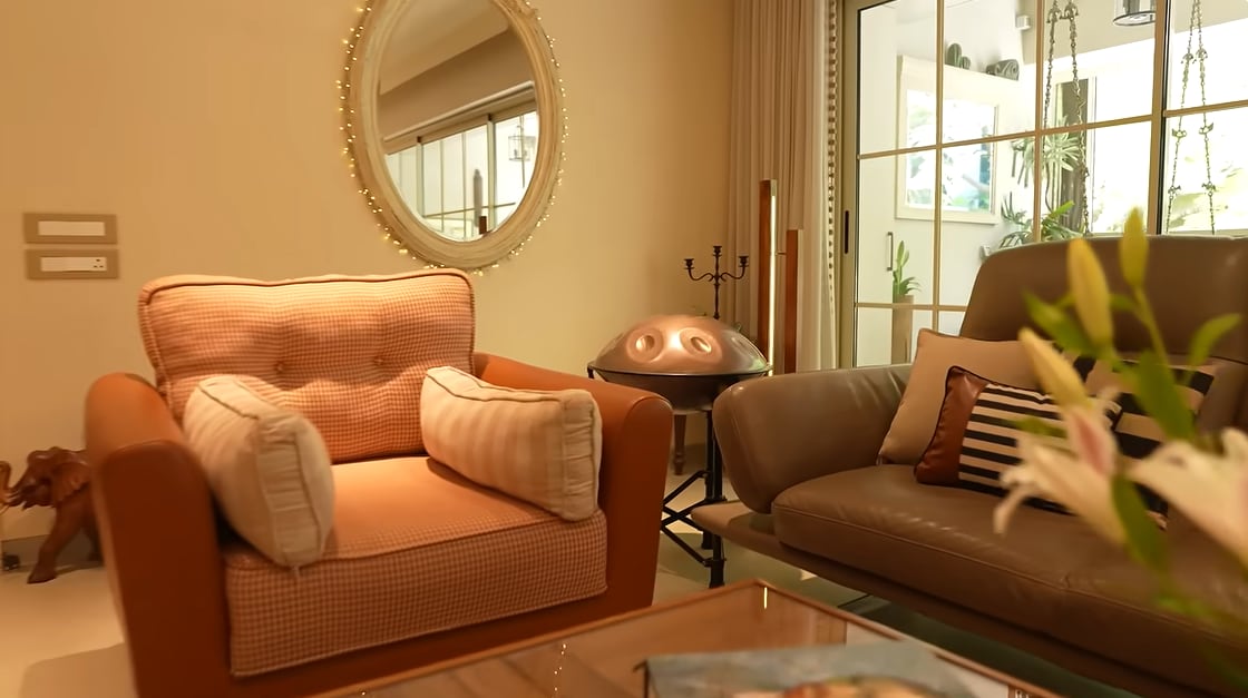 Pratik Gandhi revealed his beautifully designed Juhu residence, filled with personal keepsakes. (YouTube/@FarahKhan) Pratik Gandhi revealed his beautifully designed Juhu residence, filled with personal keepsakes. (YouTube/@FarahKhan)