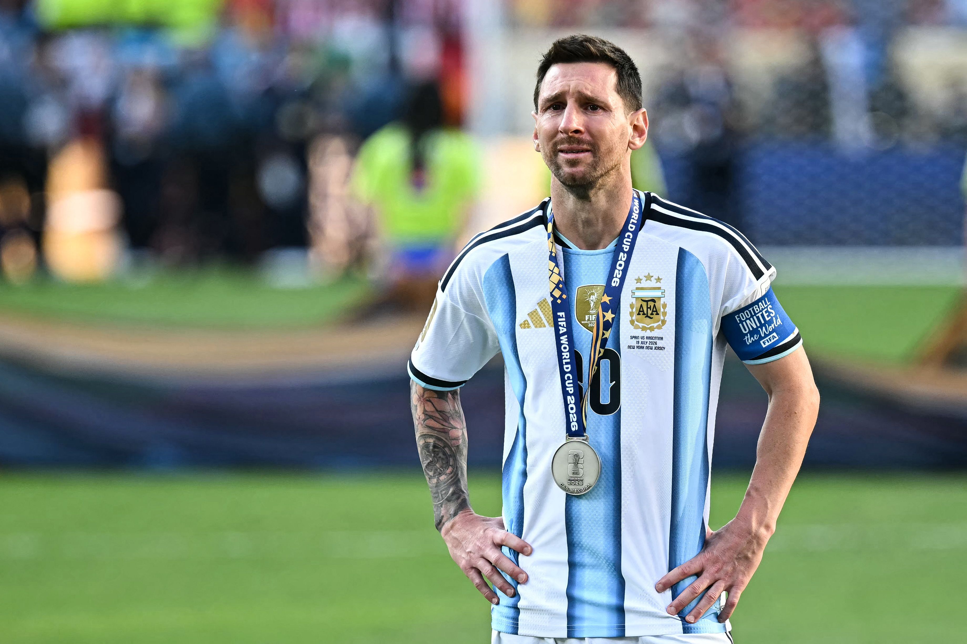Argentina's Lionel Messi cries during the trophy ceremony at the end of the 2026 World Cup football tournament final match (AFP) Argentina's Lionel Messi cries during the trophy ceremony at the end of the 2026 World Cup football tournament final match (AFP)