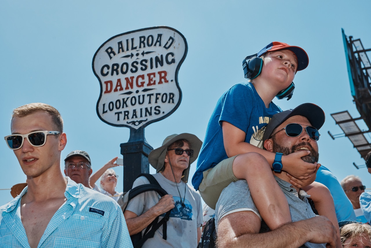People wait in the heat in Reading, Pa., for the steam locomotive. People wait in the heat in Reading, Pa., for the steam locomotive.