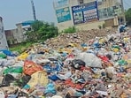 A heap of garbage on Mundi Kharar road in Mohali. (HT Photo)
