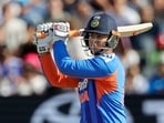 Vaibhav Sooryavanshi plays a shot during the 4th T20I against England. Vaibhav Sooryavanshi plays a shot during the 4th T20I against England.