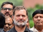 Lok Sabha LoP and Congress MP Rahul dressed in black, at the Parliament Premise.