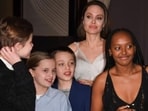 (L-R) Shiloh Jolie-Pitt, Vivienne Marcheline Jolie-Pitt, Knox Jolie-Pitt, Angelina Jolie and Zahara Marley Jolie-Pitt at the world premiere of Disney's Dumbo, 2019.
