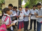 CBSE Class 12 mathematics exams 2022: CBSE Class 12 students discussing maths paper after exam in Lucknow on Tuesday.