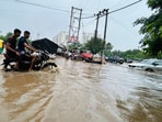 Sewage discharge from areas around Ramgarh village and severe waterlogging continue to affect nearby residential pockets during rains. (Parveen Kumar/HT)