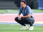 Argentina's head coach Lionel Scaloni reacts after losing the 2026 World Cup football tournament final match between Spain and Argentina