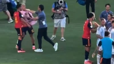 Roberto Ayala punched Dani Olmo after the World Cup final. (X) Roberto Ayala punched Dani Olmo after the World Cup final. (X)