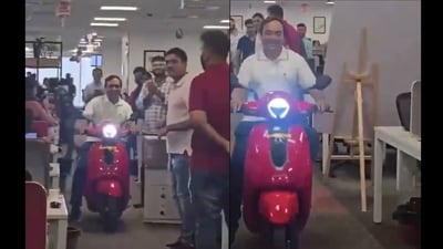 The founder shared that the scooty was awarded to an employee as part of the team’s quarterly celebration. (X/@AmitKumarA) The founder shared that the scooty was awarded to an employee as part of the team’s quarterly celebration. (X/@AmitKumarA)