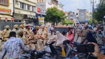 Barnala deputy superintendent of police (DSP) Satvir Singh said protesters pelted police personnel with stones, empty coconut shells, and trash. (HT) Barnala deputy superintendent of police (DSP) Satvir Singh said protesters pelted police personnel with stones, empty coconut shells, and trash. (HT)