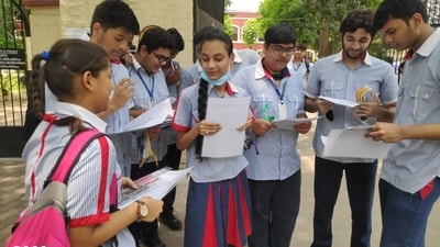 CBSE Class 12 mathematics exams 2022: CBSE Class 12 students discussing maths paper after exam in Lucknow on Tuesday. (Handout) CBSE Class 12 mathematics exams 2022: CBSE Class 12 students discussing maths paper after exam in Lucknow on Tuesday. (Handout)