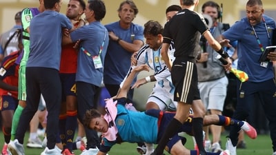 Leandro Paredes clashes with Gavi during the 2026 World Cup final. Leandro Paredes clashes with Gavi during the 2026 World Cup final.