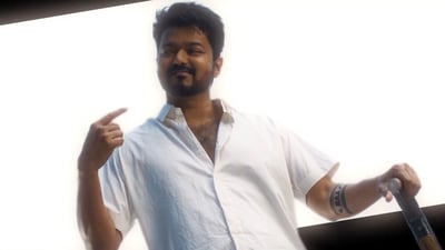 Vijay in a still from his final film, H Vinoth's Jana Nayagan. Vijay in a still from his final film, H Vinoth's Jana Nayagan.