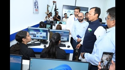 Kurukshetra MP Naveen Jindal at RKSD Naveen Avsar International Skill Centre at the RKSD College campus in Kaithal.