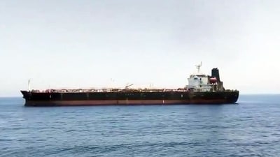 A visual of the Palau-flagged oil tanker MT Settebello, with 24 Indian seafarers on board, attacked by US forces off the coast of Oman. (ANI) A visual of the Palau-flagged oil tanker MT Settebello, with 24 Indian seafarers on board, attacked by US forces off the coast of Oman. (ANI)