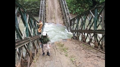 Police received information at 9.30am that unidentified persons blew up the Bailey Bridge constructed over the Namban Lok River. (Image from HT source)