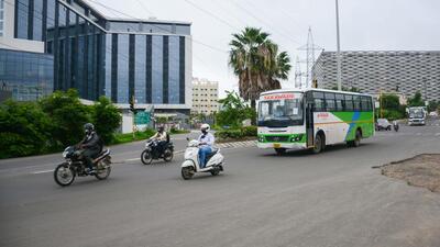 Pune, India - July 15, 2020:Vehicular movement at Rajiv Gandhi Infotech Park, Hinjewadi in Pune, India, on Wednesday, July 15, 2020. (Photo by Milind Saurkar/Hindustan Times) (Milind Saurkar/HT Photo)