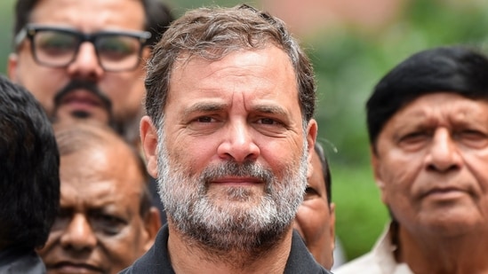 Lok Sabha LoP and Congress MP Rahul dressed in black, at the Parliament Premise.