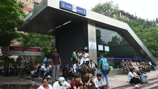 New Delhi, India - July 20, 2026:Janpath Metro station closed amid heightened security as supporters of the Cockroach Janata Party (CJP) stage a protest.