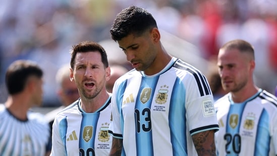Lionel Messi #10 of Argentina is seen with team mates during the FIFA World Cup 2026 Final match between Spain and Argentina
