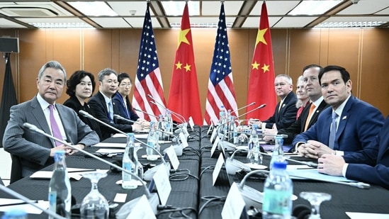 Secretary of State Marco Rubio, right, takes part in a bilateral meeting with China's Foreign Minister Wang Yi, left, on the sidelines of the Association of Southeast Asian Nations (ASEAN) Foreign Ministers' Meeting in Pasay,