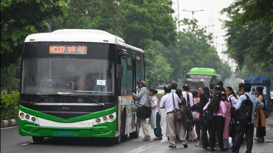 The city bus service, launched on June 12, currently operates a fleet of 50 electric buses connecting key parts of Noida with the Noida International Airport in Jewar. (HT Archive)