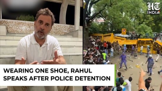 Wearing 1 shoe, Rahul Gandhi speaks after being dragged away by police