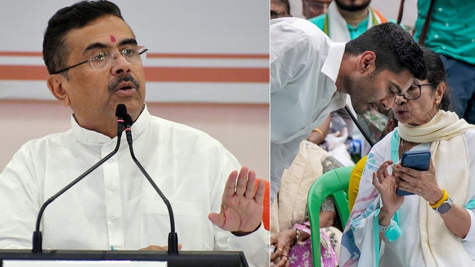 অভিষেক বন্দ্যোপাধ্যায়কে চ্যালেঞ্জ ছুড়লেন শুভেন্দু অধিকারী। (ছবি সৌজন্যে এএনআই এবং পিটিআই)