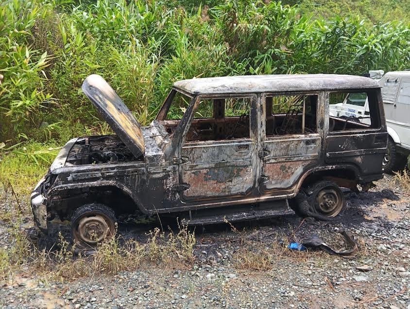 On July 2, another telecom vehicle carrying telecom assets heading towards Saikul village in Kangpokpi district was also set on fire. (HT Sourced Photo)