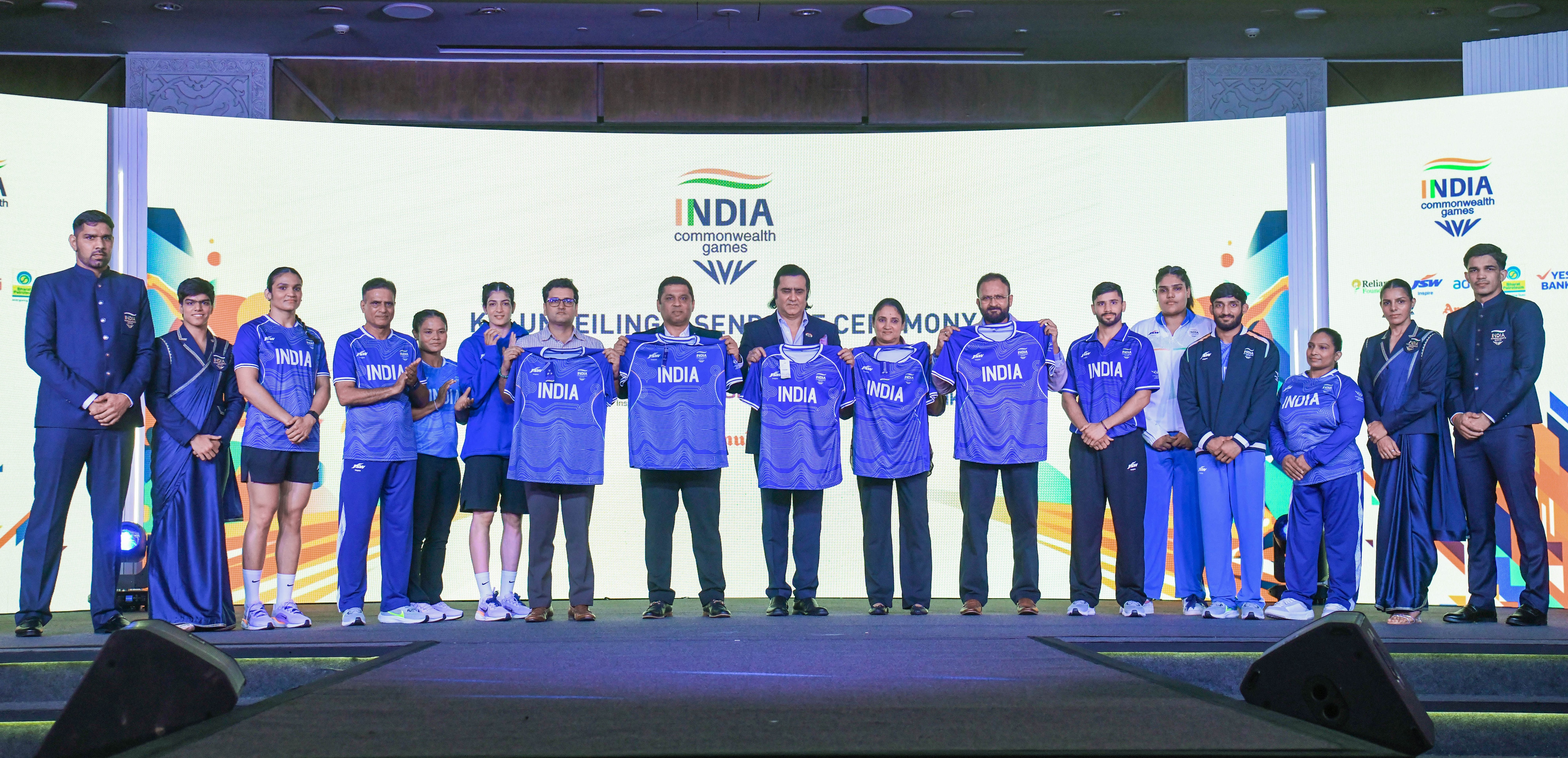 India's Chef de Mission for Glasgow Commonwealth Games Rohit Rajpal in a group photo with athletes during the Kit Unveiling and Send-off Ceremony to Team India for the Glasgow Commonwealth Games 2026 (Amit) India's Chef de Mission for Glasgow Commonwealth Games Rohit Rajpal in a group photo with athletes during the Kit Unveiling and Send-off Ceremony to Team India for the Glasgow Commonwealth Games 2026 (Amit)