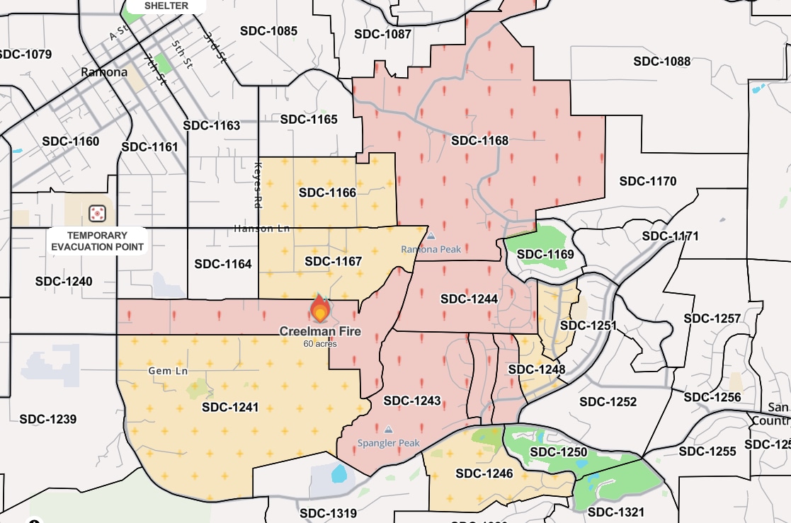 The Creelman fire has spread over 60 acres. (MapBox via Watch Duty)