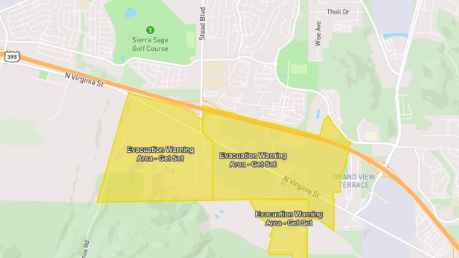 The areas highlighted in yellow are under an evacuation warning. (Don Zirbel via WatchDuty) The areas highlighted in yellow are under an evacuation warning. (Don Zirbel via WatchDuty)