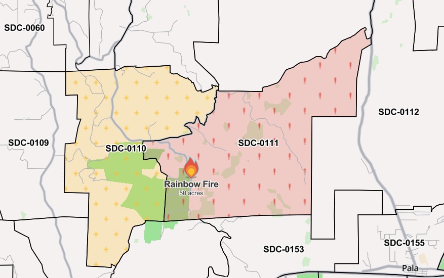Evacuation alerts are in place both east and west of Rainbow Crest. (Watch Duty)