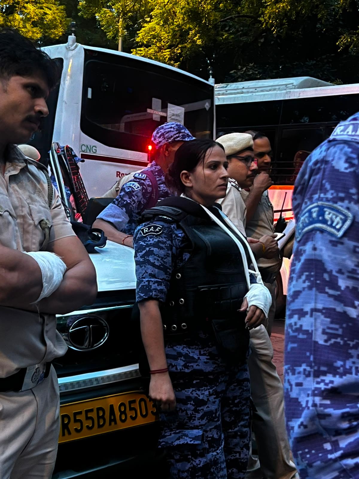 RAF officer Sonia Sahrawat said she was injured while rescuing female demonstrators during the protest. (Priyanshu Priya/HT)