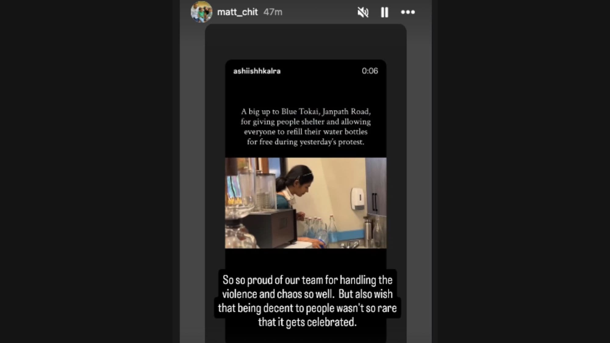 Blue Tokai co-founder praised the staff at the Janpath outlet. (Instagram/@matt_chit) Blue Tokai co-founder praised the staff at the Janpath outlet. (Instagram/@matt_chit)