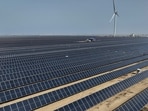 An aerial view of the world’s largest renewable energy plant, the 30 GW Khavda Renewable Energy Park, in Kutch.