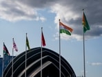 Indian flag along with flags of participating countries adorn The Hydro ahead of the Commonwealth Games 2026, in Glasgow, Scotland,