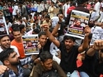 Protesters at Jantar Mantar in New Delhi on Wednesday. (Vipin Kumar/Hindustan Times)