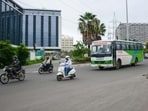 Pune, India - July 15, 2020:Vehicular movement at Rajiv Gandhi Infotech Park, Hinjewadi in Pune, India, on Wednesday, July 15, 2020. (Photo by Milind Saurkar/Hindustan Times) (Milind Saurkar/HT Photo)